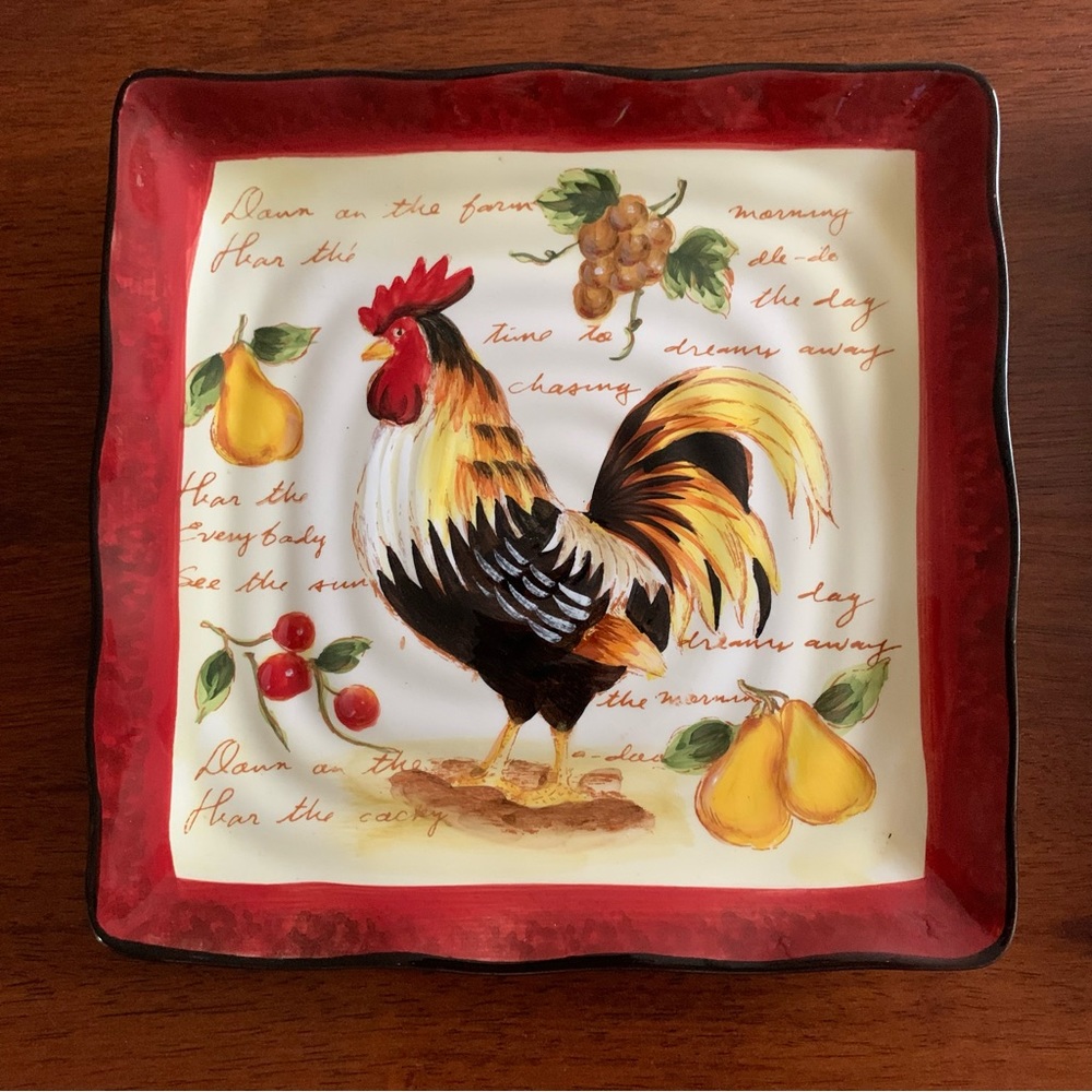 Fruity Rooster Square Plate Multi Color